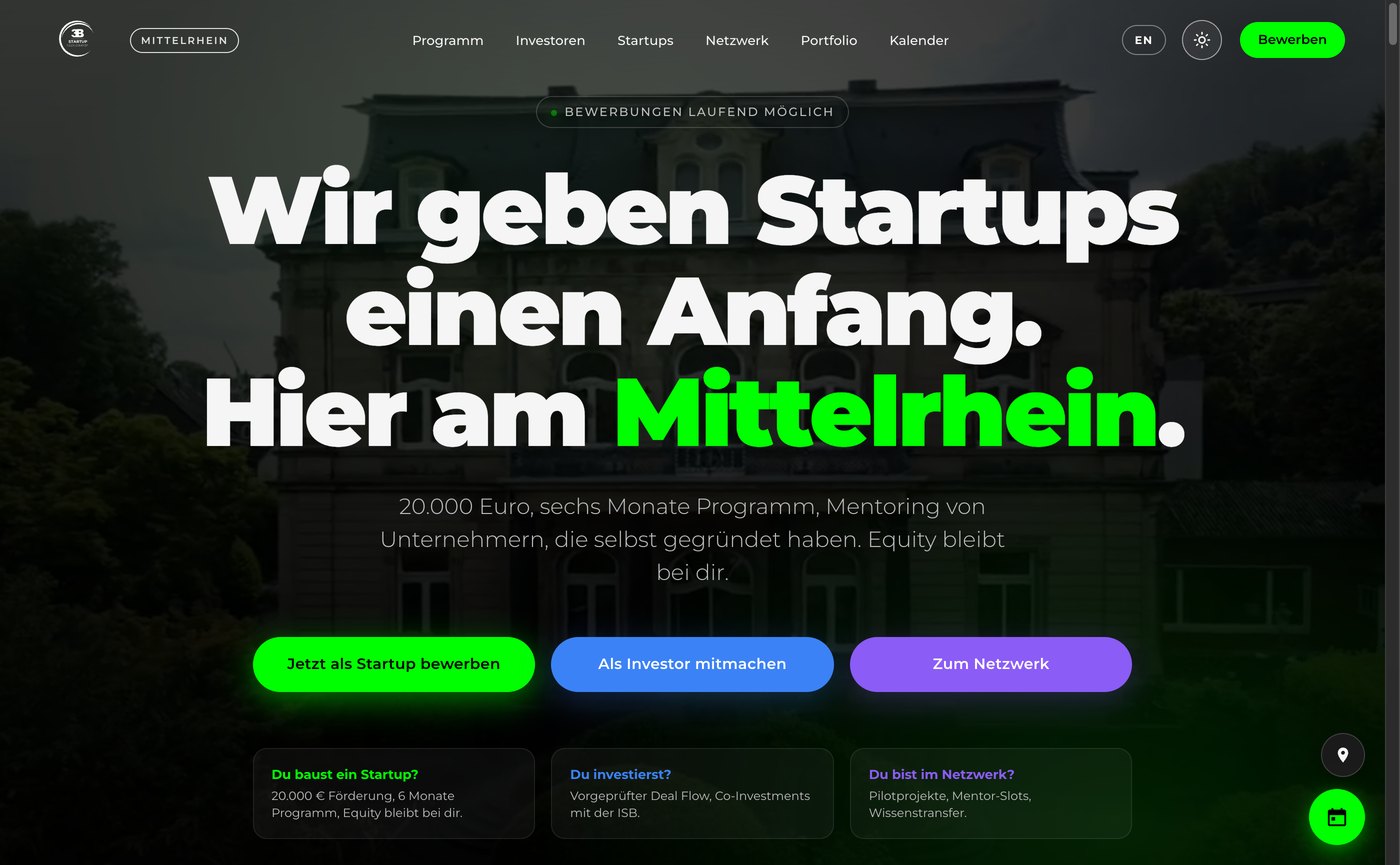 Vorschau der Website 3B Startup Accelerator